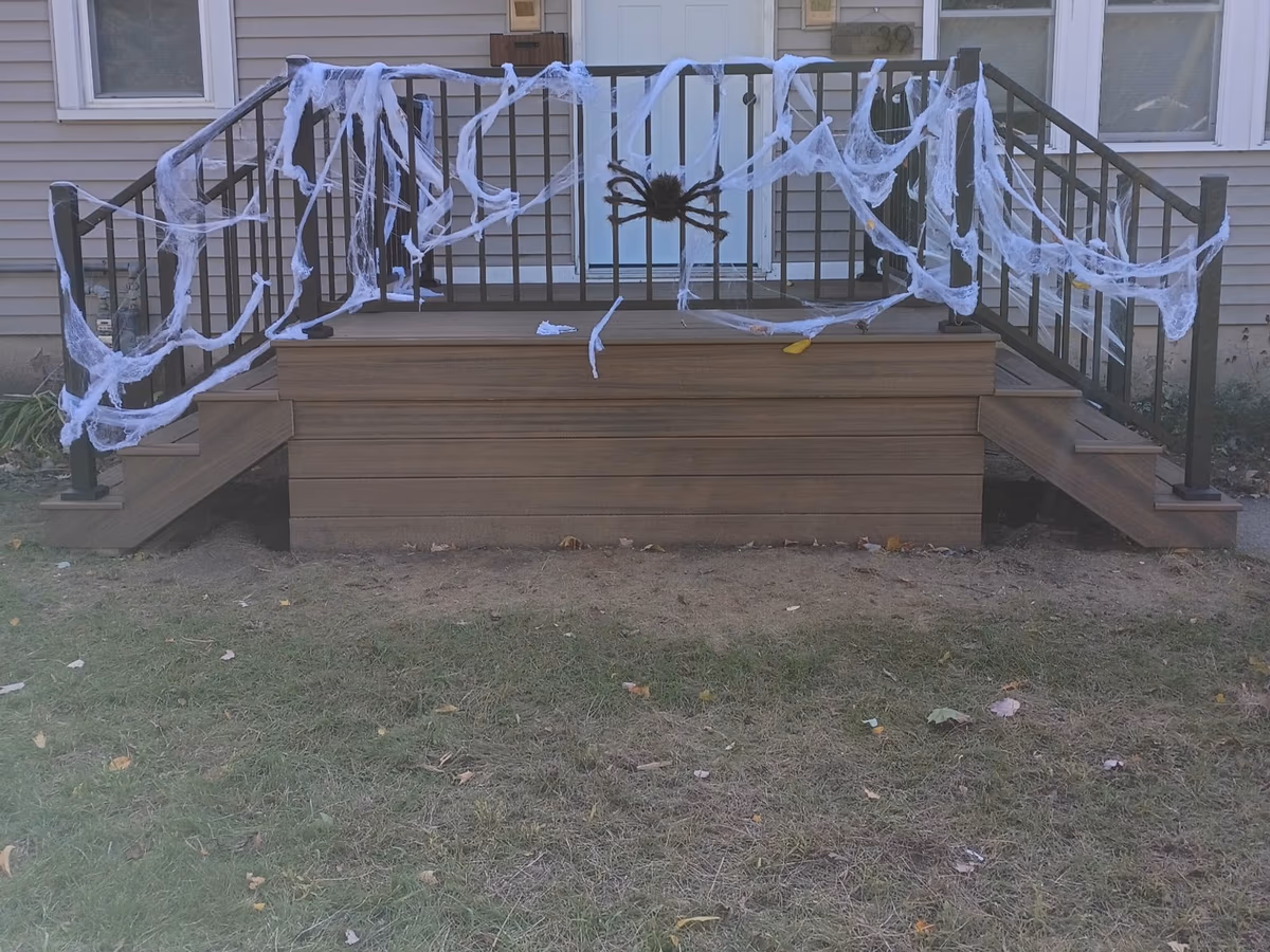 Black Trex Select railings along the front of the new deck in South Burlington VT