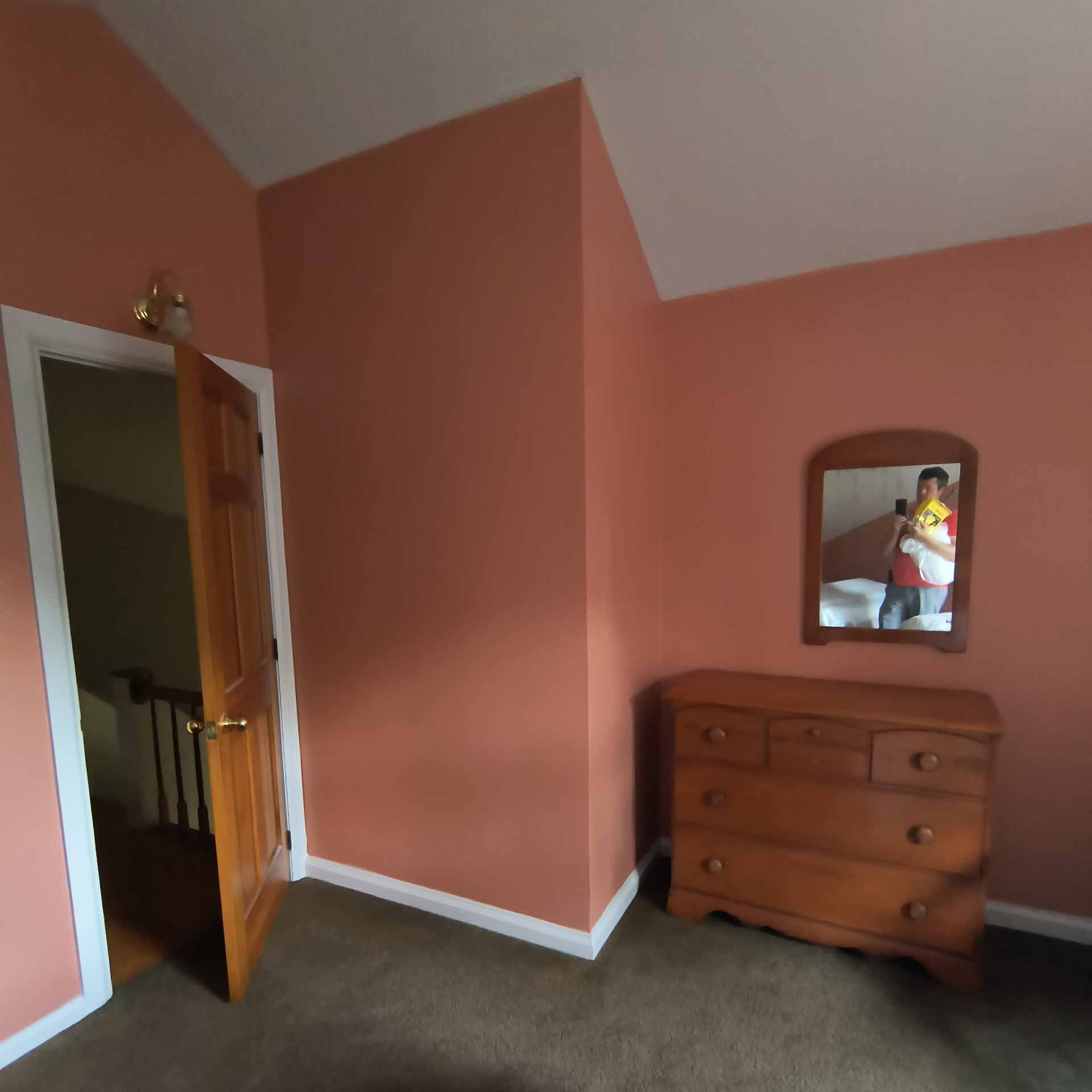 Interior of bedroom with new drywall