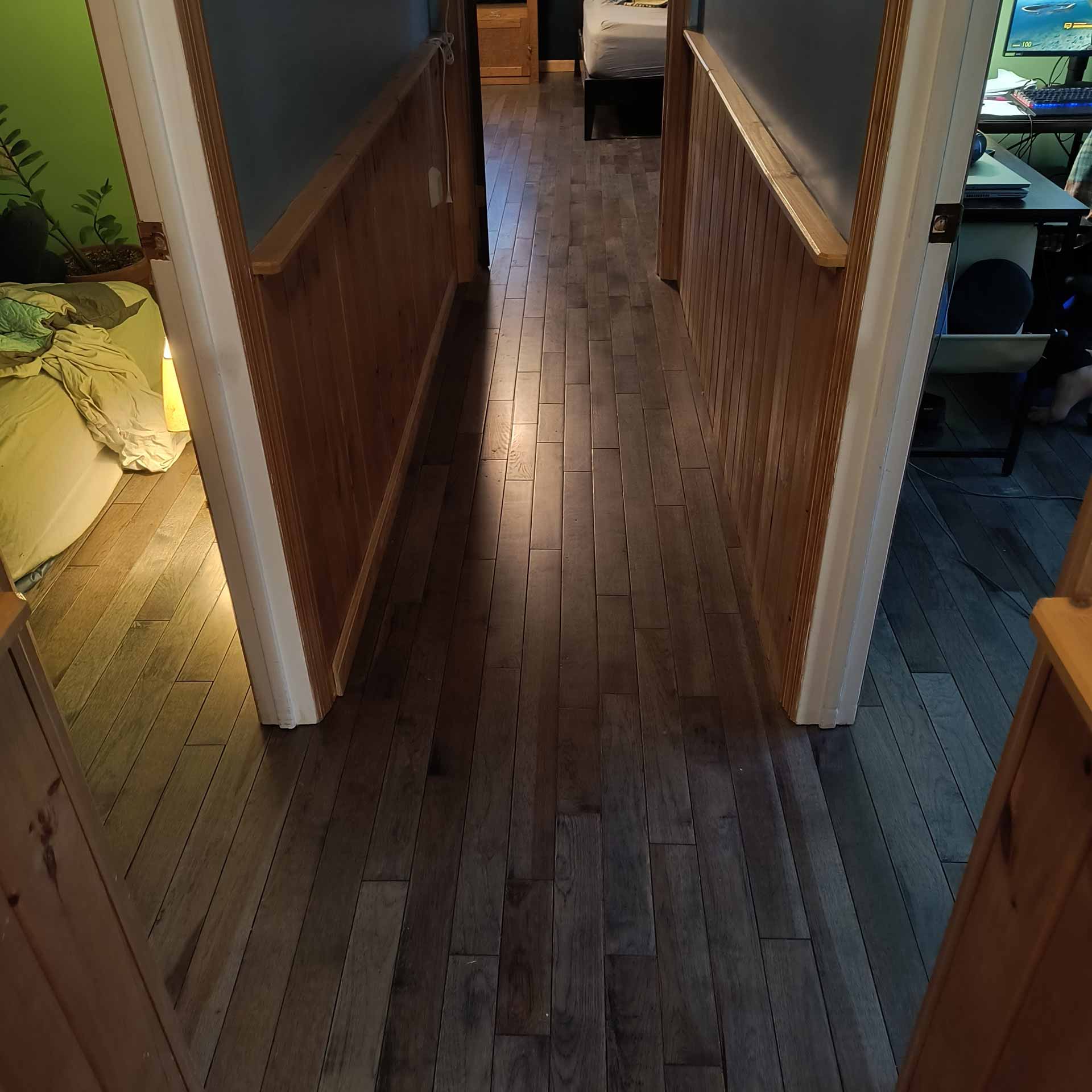 Newly installed wooden flooring in hallway